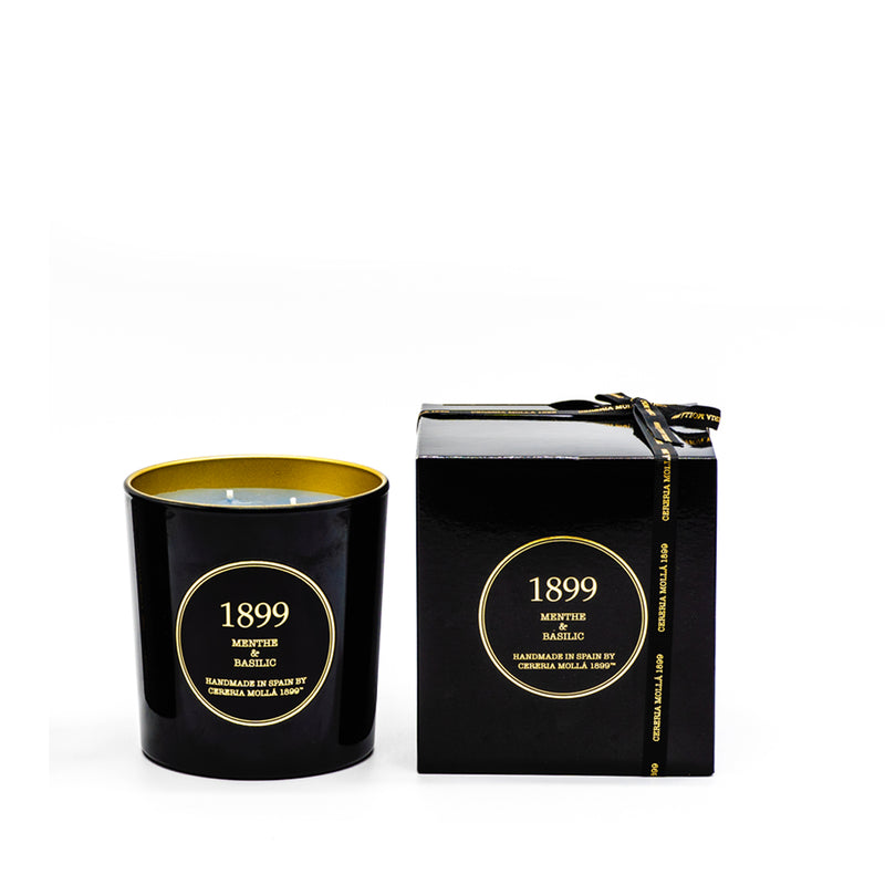 Scented candle XL 600g Menthe & Basilic Gold Edition 80 burning hrs 3 wick